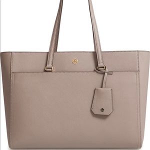 Tory Burch Robinson Leather Tote Large Grey GUC